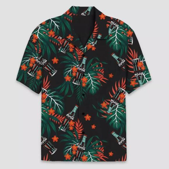 Coca Cola Mens Floral Shirt Hawaiian Sz S All Over Print Casual Travel Vacation - Picture 6 of 9